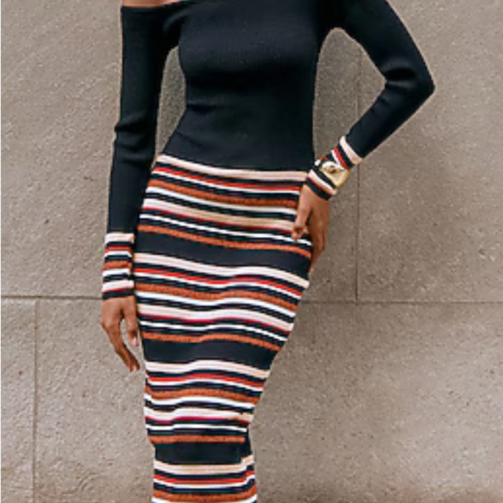 Express Black and Multicolor Striped Dress